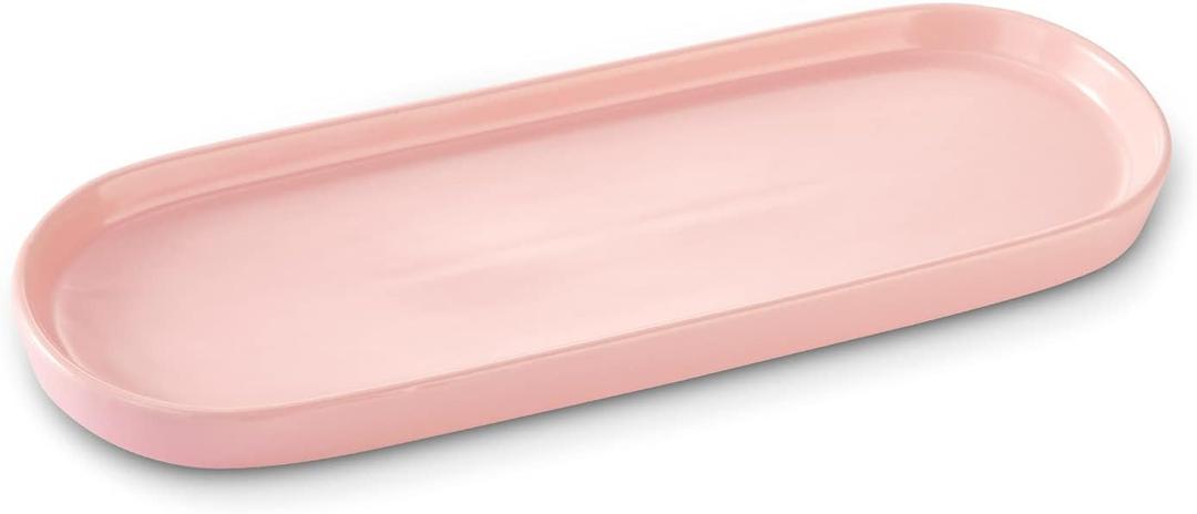 Ceramic Sink Tray, Bathroom Counter Tray, Bathtub Tray, Cosmetics Dish, Candle Tray, Perfume Shampoo Liquid Soap Tray Simple Style Design Suit for Bathroom and Kitchen (Pink)