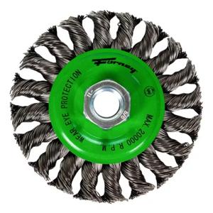Forney 72749 Wire Wheel Brush, Twist Knot Crimped with 1/2-Inch and 5/8-Inch Arbor, 6-Inch-by-.020-Inch