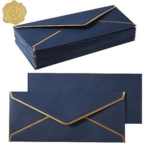 100 Pack #10 Business Envelopes with Gold Border, Self Seal Standard Envelopes with Gold Stickers for Office, Checks, Letter Mailing, Invoices, 4 1/ 8 x 9 1/ 2 Inches (Navy Blue)