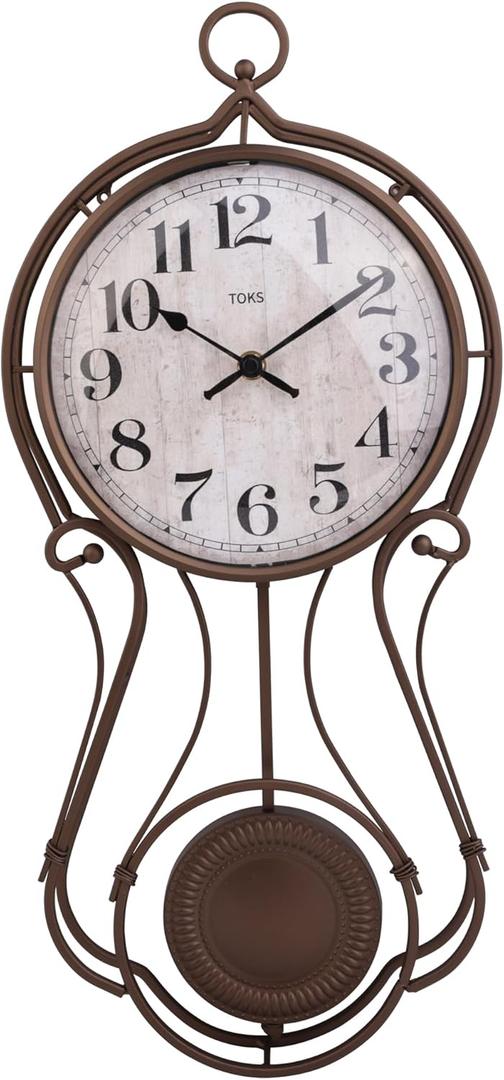 Lily's Home Antique Metal Pendulum Wall Clock - Elegant Regulator Clock for for Living Room & Home Decor & Kitchen Decor & Wall Dcor