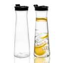 Clear Plastic Water Pitchers Carafes with Flip top Black Lids 34 OZ Heavy Duty Beverage Pitcher Jug for Juice or iced Coffee Great for Mimosa bar Restuarants ot Schools Pack of 2