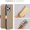 VISOUL Phone Case Wallet for iPhone 15 Pro Max, Genuine Leather Folio Case with Card Holder Magnetic Flaps Closure Designed for iPhone 15 Pro Max(6.7-inch)(Yellow+Apricot)