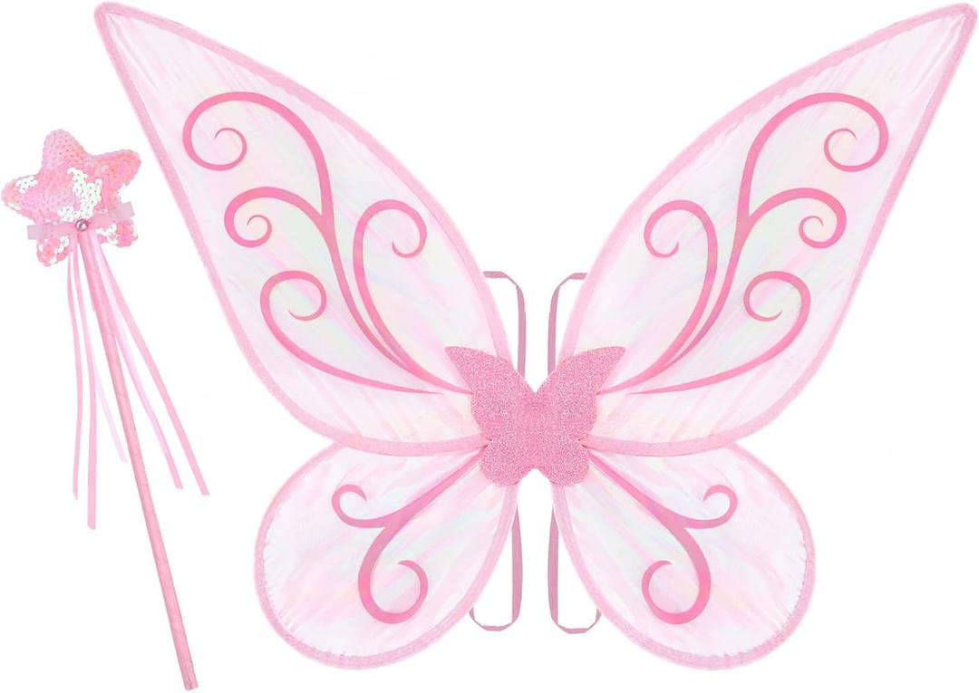 Fairy Wings Butterfly Costume for Girls Halloween Cosplay Dress Up Fairy Costume with Wand