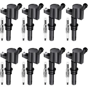 5.4 5.4L V8 Ignition Coils Pack SP546 Iridium Spark Plugs Compatible with Ford F150 F250 F350 Expedition, for Mark LT Navigator 2004 2005 2006 2007 2008(For Straight Black Boot), Replaces DG511 FD508