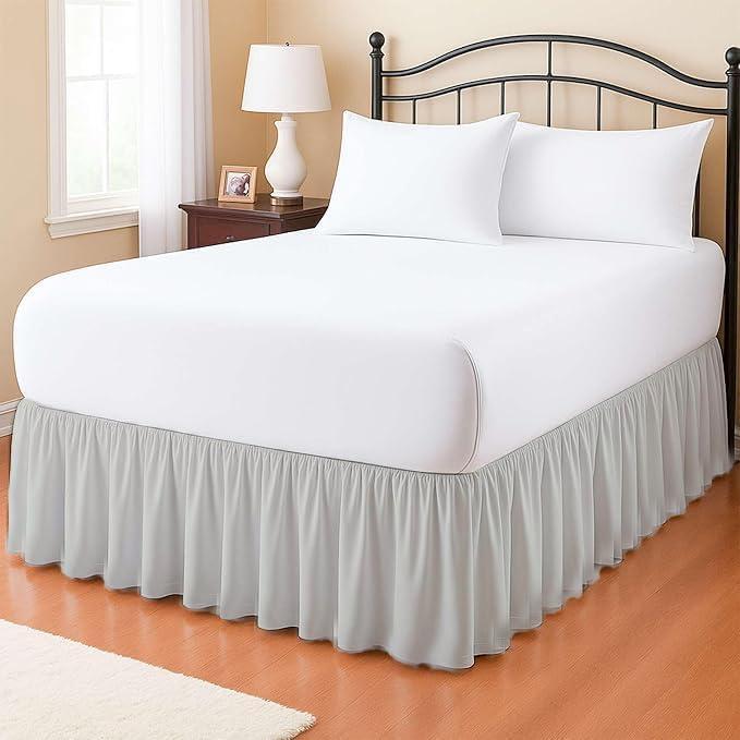 eBeddy Linens Dust Ruffle Bed Skirt Queen 16 Inch Drop  Split Corner Platform Style, 100% Egyptian Cotton, Silver Grey Solid, Tailored Fit, Wrinkle-Resistant, Hidden Storage, Hotel Luxury