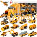 25 in 1 Die-cast Pull Back Construction Truck Vehicle Toys for 3-7Year Old Boy, Sounds and Lights in Large Carrier Truck, Age3+ Kids Child Boy Toy Cars Birthday Gifts