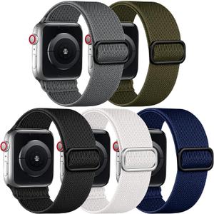 Adorve Stretchy Band Compatible with Apple Watch Bands Ultra 3/2/1 49mm 46mm 45mm 44mm 42mm 41mm 40mm 38mm Men Women, Soft Nylon Elastic Braided Strap for iWatch Series 11/10/9/8/7/6/5/4/3/SE/SE2/SE3 (Black/White/Navy Blue/Army Green/Gray)