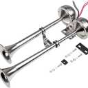FARBIN Boat horn Waterproof Stainless Steel Dual Trumpet,Electric Horn for 12v Boats Ship Sailboat Yacht Off-Road Vehicle Truck SUV RV Vans Touring Car (Stainless steel double tube, 12V)