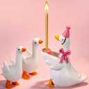 FoldTier Goose Cake Candle Holders with Birthday Candle and 2 Mini Silly Goose Figurines Birthday Party Supplies Cute Rubber Figurines Cake Topper Stand Candlestick for Party Celebration(Pink)