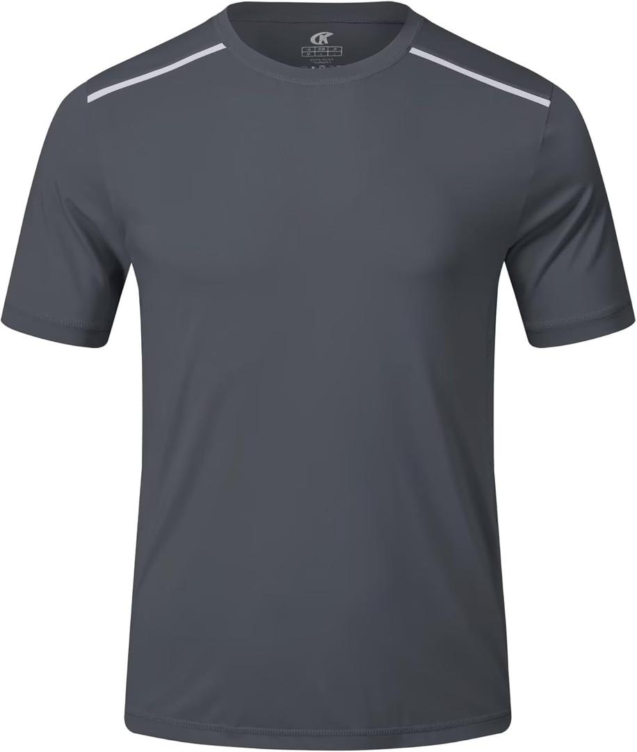 Yundobop Men's Athletic Workout T-Shirt Breathable Short Sleeve UPF 50+ Running Tee (L)
