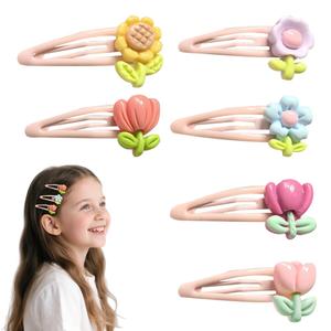 24 pcs Girls Flower Hair Clips Cute Candy Color Metal Snap Hair Clips for Little Girls Adolescent Woman Cartoon Design HairpinsColourful