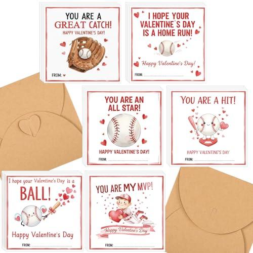 Tinlade 24 Pack 4.3 x 4.3″ Baseball Valentines Cards with Envelopes Baseball Valentine's Day Cards for Classroom Adorable Design with Printed Message Inside for Teachers Students Coworker Friend