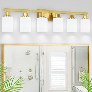 6 Light Gold Bathroom Vanity Light, Gold Bathroom Light Fixtures, 38" Modern Brushed Gold Vanity Lighting Fixtures for Bathroom Over Mirror, Gold Sconces Wall Lighting for Bedroom Living Room