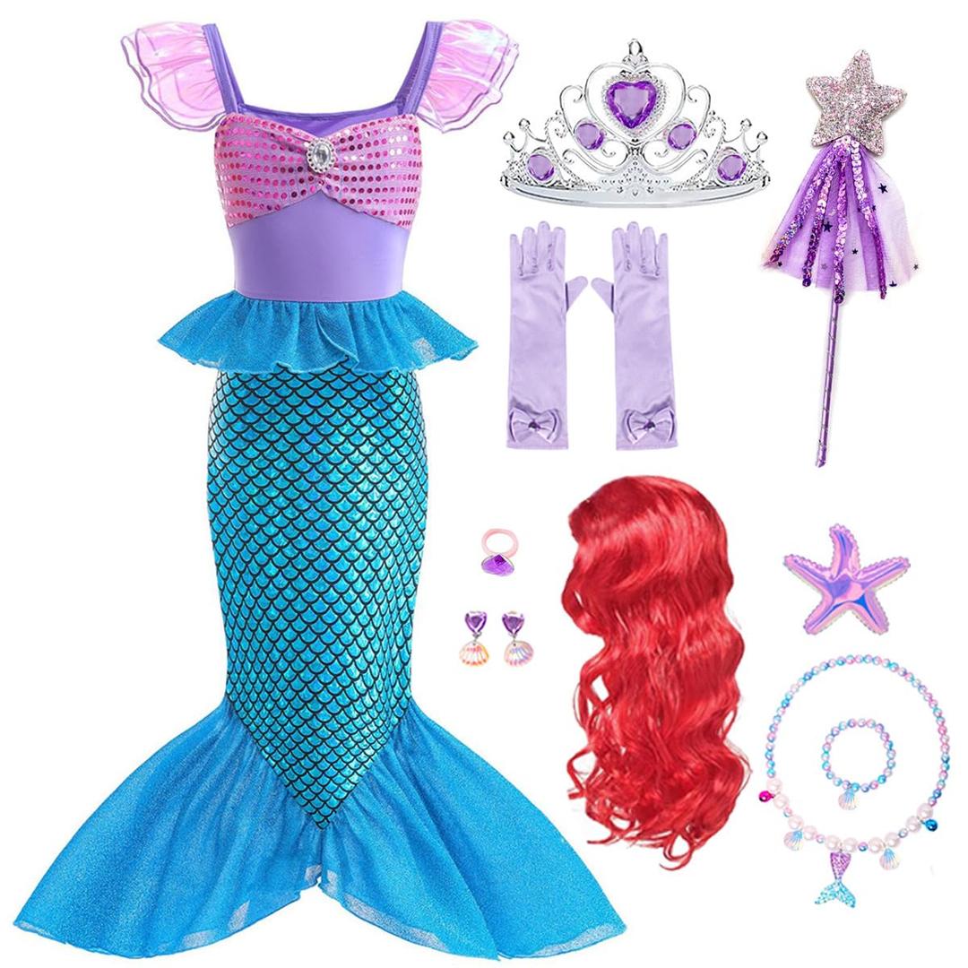 Little Girls Mermaid Costume Princess Dress Up Ariel Outfits with Accessories Birthday Party Halloween Cosplay 4-5T