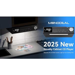 MONODEAL Bluetooth CD Player,Under Cabinet Kitchen FM Radio CD Player,Dual HD Speakers,Wireless Music System with LED Light,Remote Control,Kitchen Timer,Dual Alarm Clock Black