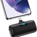 Mini Portable Charger 5000mAh Power Bank,15W PD USB C Cell Phone Portable Power,LCD Display Battery Pack Compatible With iPhone 16/15/15 Plus/15 Pro/15 Pro Max/Android/Samsung/Moto/LG(Type-C Only) (Black)
