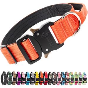TSPRO Premium Dog Collars Tactical Dog Collar with Handle and Heavy Duty Quick-Release Metal Buckle Durable Thick and Adjustable for Medium to Large Dogs (Orange M) (Handle-Equipped M (14.5"-18" Adjustable))