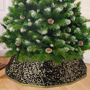 Mr. Pen- Christmas Tree Collar, 28" Gold Sequin Base Cover for Artificial and Pencil Trees, Xmas Tree Collar