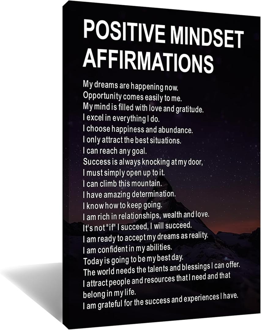Motivational Canvas Wall Art Home Decor Inspirational Poster Painting Artwork Positive Affirmation Quotes Picture Print for Modern Living Room Corridor Office Stretched and Framed [24''Wx 36''H]
