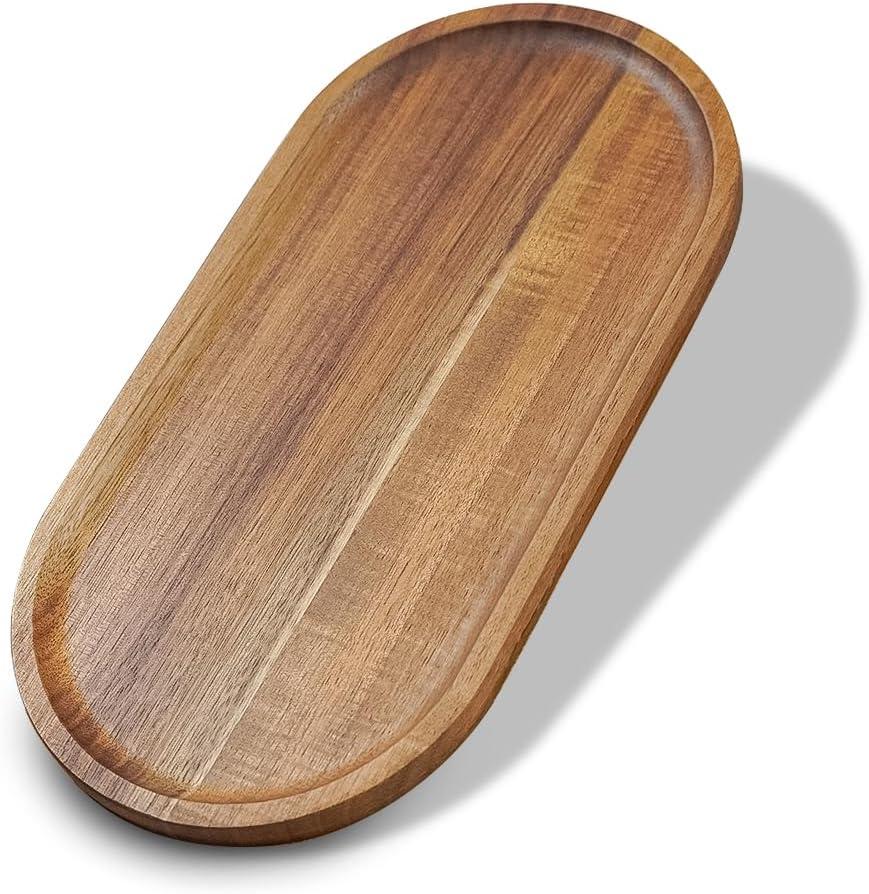 1 pcs Acacia Wood Tray 11.86 inch Boards Rustic Wooden Serving Trays Oval Platters Charcuterie for Party,Breakfast, Coffee Table, Home Decorative, Food Small Trays