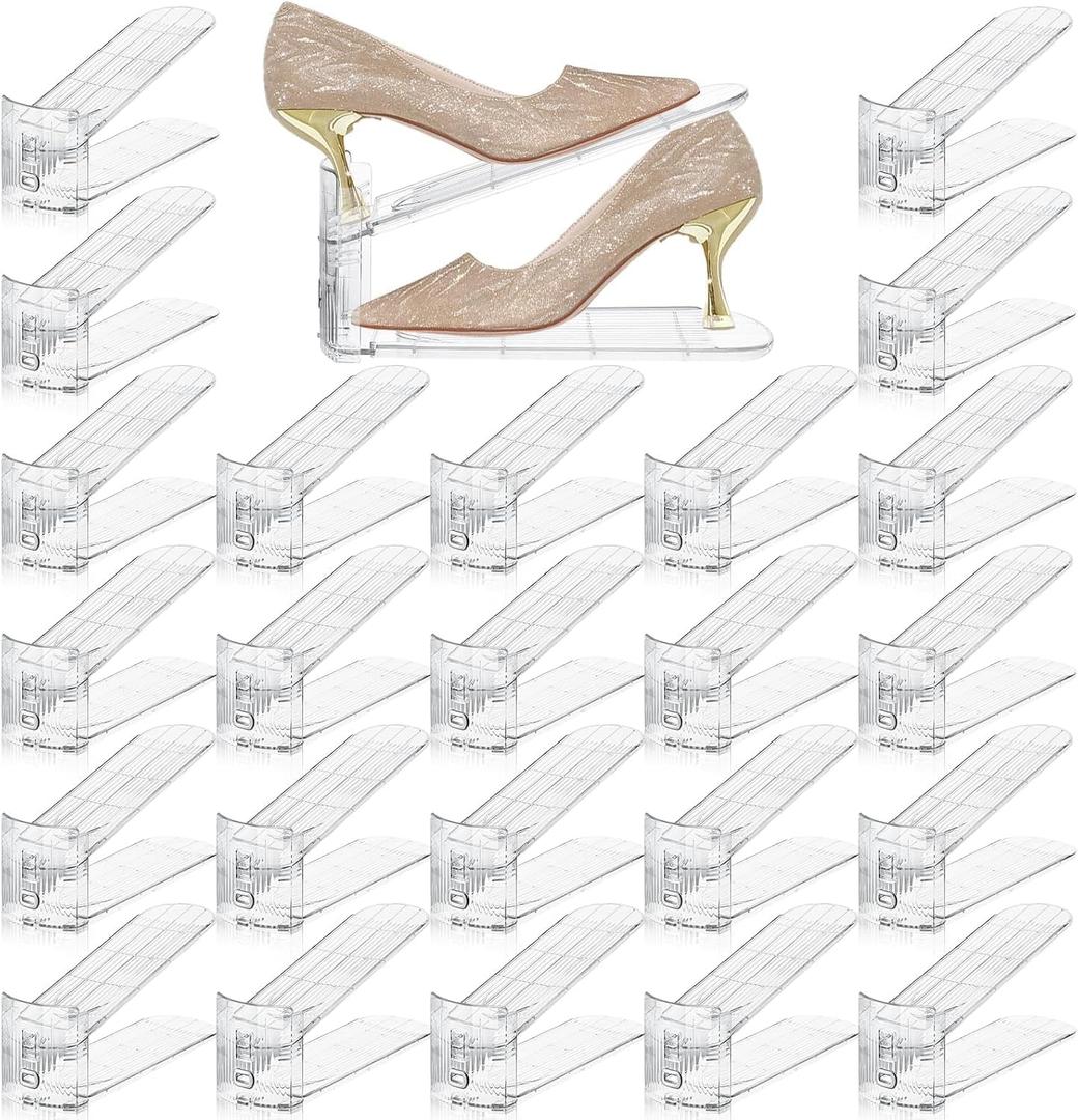FENRUNXU Shoe Slots Organizer for Closet, 30 Pack Shoe Stacker Shoes Rack Organizer for Closet Space Saver Storage Shoe Holder Organization (Transparent)