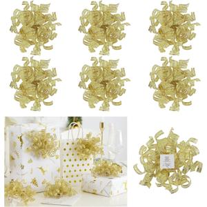 AIMUDI Metallic Gold Curly Bows for Gift Wrapping 5'' Christmas Burst Ribbon Bows Self Adhesive Gift Bows for Presents, Treat Bags, Wine Bottles Party Holiday Wedding Christmas Decoration - 6 Counts