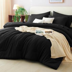 CozyLux Full Size Comforter Sets Black, 7 Pieces Bed in a Bag Full Comforter Set with Sheets, Luxury Soft Bedding Set with Down Alternative Comforter, Fitted Sheet, Flat Sheet, Pillowcases & Shams