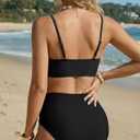 Amy Babe Women's High Waisted Bikini Sets Push Up Twist Front Spaghetti Straps Ruched Two Piece Swimsuit Bathing Suit (Black, M)
