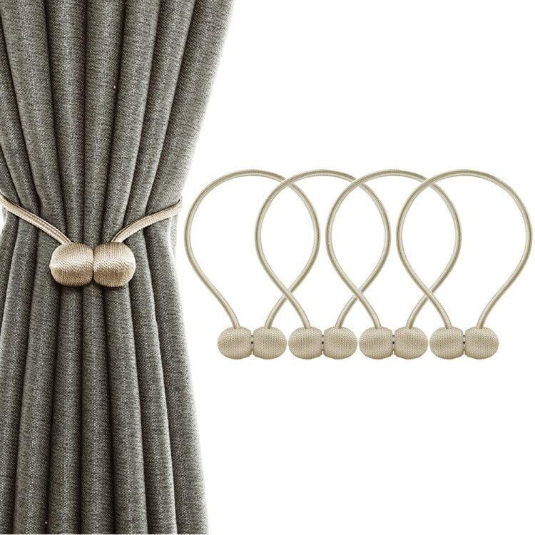 Strong Magnetic Curtain Tiebacks Decorative Curtain Holdbacks Holders Woven Curtain Ties Buckles Ropes for Drapes Window (Beige,4pcs)
