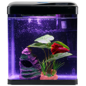 Betta Fish Tank Self Cleaning Glass 2 Gallon Small Nano Aquarium Starter Kits Desktop Room Decor