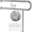 Toilet Grab Bar with Leg 31.5x28 Inch, ZUEXT Brushed Nickel Knurled Toilet Support Bar with Toilet Paper Holder,Stainless Steel Wall & Floor Mounted Bathroom Support Rail for Elderly Disabled Pregnant