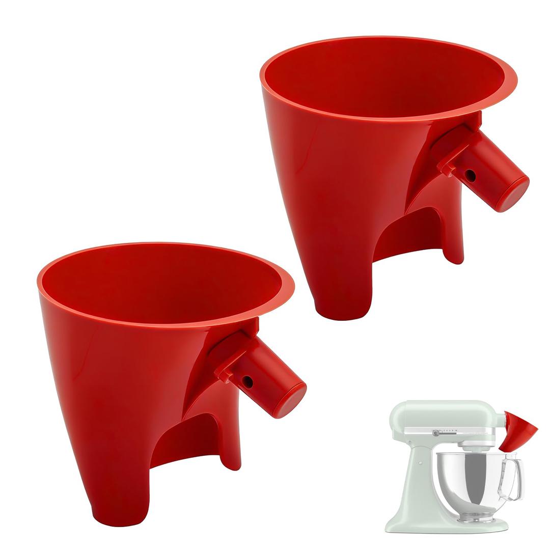 2 Pack Flour Funnel Compatible with Kitchen Aid Mixer, Stand Mixer Attachment, Easy Pour Mess Free Attachment, Easy to Clean, Mixer Accessories for Pouring Sugar, Flavoring, Eggs and Water (White)