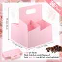Jetec 50 Pcs 4 Cup Pink Drink Carrier with Handle, Kraft Paperboard Disposable Cup Holder, Food Delivery Accessories for Mother's Day Hot/cold Drinks, to Go Coffee Drink Holder for Flower Gifts