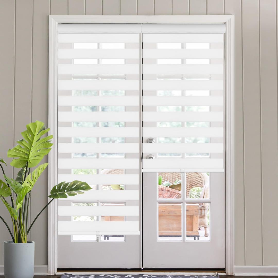 SEEYE Cordless Zebra Blinds for Windows, 60% Shading Zebra Shades, Free-Stop French Door Blind Window Shades, Dual Layer Light Filtering Roller Shades for Day and Night, 51" W x 64" H, Linen White