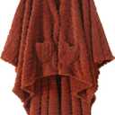 Wearable Blanket Sherpa Fleece Shawl Blanket with Pockets Blanket Poncho Cape for Adults, Cozy Shawl TV Throw Blankets (Rust)
