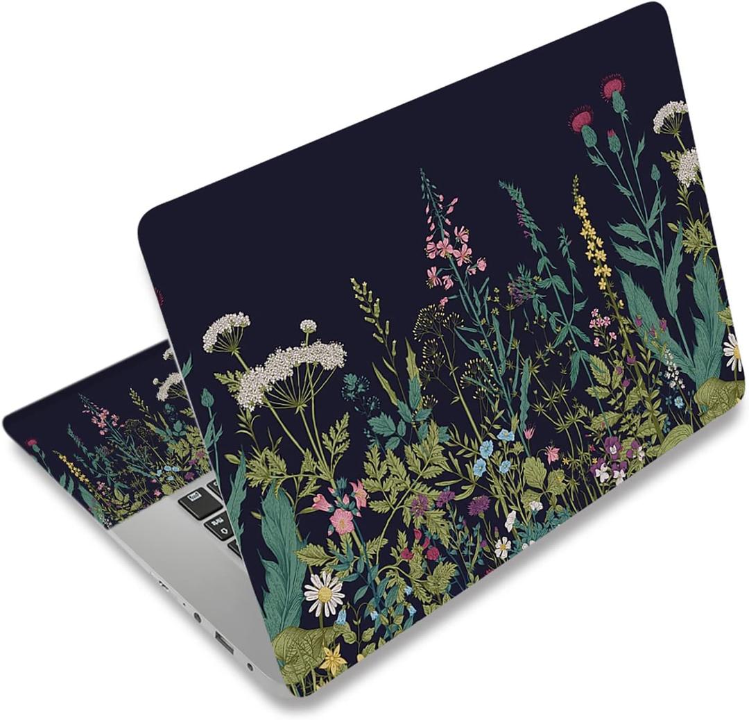 Laptop Skin Sticker,13.3 14 15 15.4 15.6 inch Laptop Skins,Universal Vinyl Decal,Dustproof Scratch Resistant Reusable Cover Protector with Free 2 Wrist Pads (Flower in Black Background)