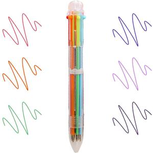 Pack of 2 JANEMO Pens 10 PCS Pens Ballpoint Office Supplies Ballpoint Pens 0.7mm 6in1 Multicolor Pen 6 Colors Transparent Barrel Ballpoint Pen for Office School Supplies (10)