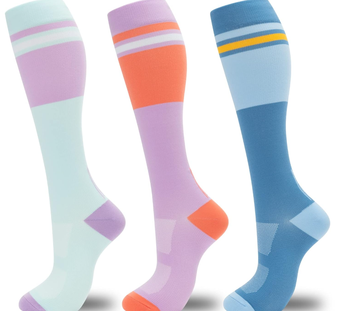 fenglaoda Compression Socks for Women Men 3 Pairs Graduated Compression Support Circulation Socks for Nurses L-XL