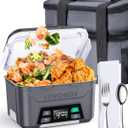 Rechargeable Heated Lunch Box for Men, 1.3L Cordless Electric Lunch Box for Adults with Scheduled Heating, Portable Food Warmer with Large Bag, Cutlery, Removable Divider (Gray)