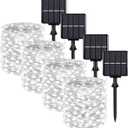 Extra-long 288FT 800 LED Solar Fairy String Lights, 4-Pack 72FT 200 LED Outdoor Twinkle Lights Waterproof 8 Lighting Modes Cool White Silver Wire Lights for Deck Backyard Tree Garden Fence Pool Party