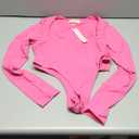QINSEN Women's Sexy Square Neck Bodysuit Long Sleeve Double Lined Shirt Tops (Large, Magenta)