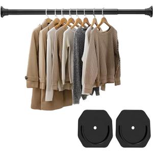 Closet Rod for Hanging Clothes, with No Drilling Holder 30 to 88 Inches Adjustable Matte Black Closet Rods, Space Saving Tension Spring Pole Heavy Duty Bar for Wardrobes, Shoe Cabinets