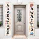 Adventure Awaits Bon Voyage Banner Garland Party Decoration Set Travel Themed Porch Sign Adventure for Indoor/Outdoor Retirement Moving Relocation Travel Wedding Bachelorette Party Decorations (Khaki