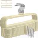 Velvet Hangers, 20pcs Heavy Duty Flocked Pant Hanger with Non-Slip Trouser Bar, 35cm(L) Adult Clothes Hangar with Swivel Hook, Slim Felt Perchas Terciopelo for Shorts, Dress, Scraf, Bar (Beige-Silver)