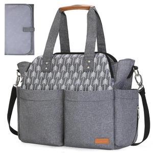 Lekebaby Diaper Bag Tote, Large Diaper Bags Waterproof,Large Mommy Bag for Hospital, Baby Bags for Mom Travel Diaper Tote Messenger Purse,Grey, Arrow Print (Dark Gray)