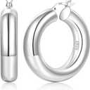 YOUNGYUE 8mm Chunky Gold Hoop Earrings Hypoallergenic 925 Sterling Silver Hollow Tube Hoop Earring Lightweight 14K Real GoldPlated Thick Gold Hoops Earring for Women 30/40/50mm