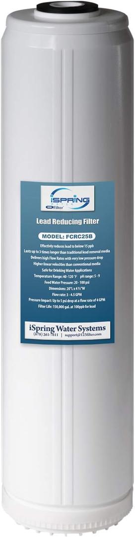 iSpring FCRC25B High Capacity 20 x 4.5 Water Filter Replacement Cartridge Lead Reducing, White, 1 Count (Pack of 1)
