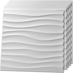 Art3d 12 Pack 3D Wave Design Wall panels 19.7"x19.7" PVC Panel for Interior Wall Decor Living Room, Office, TV Background, White