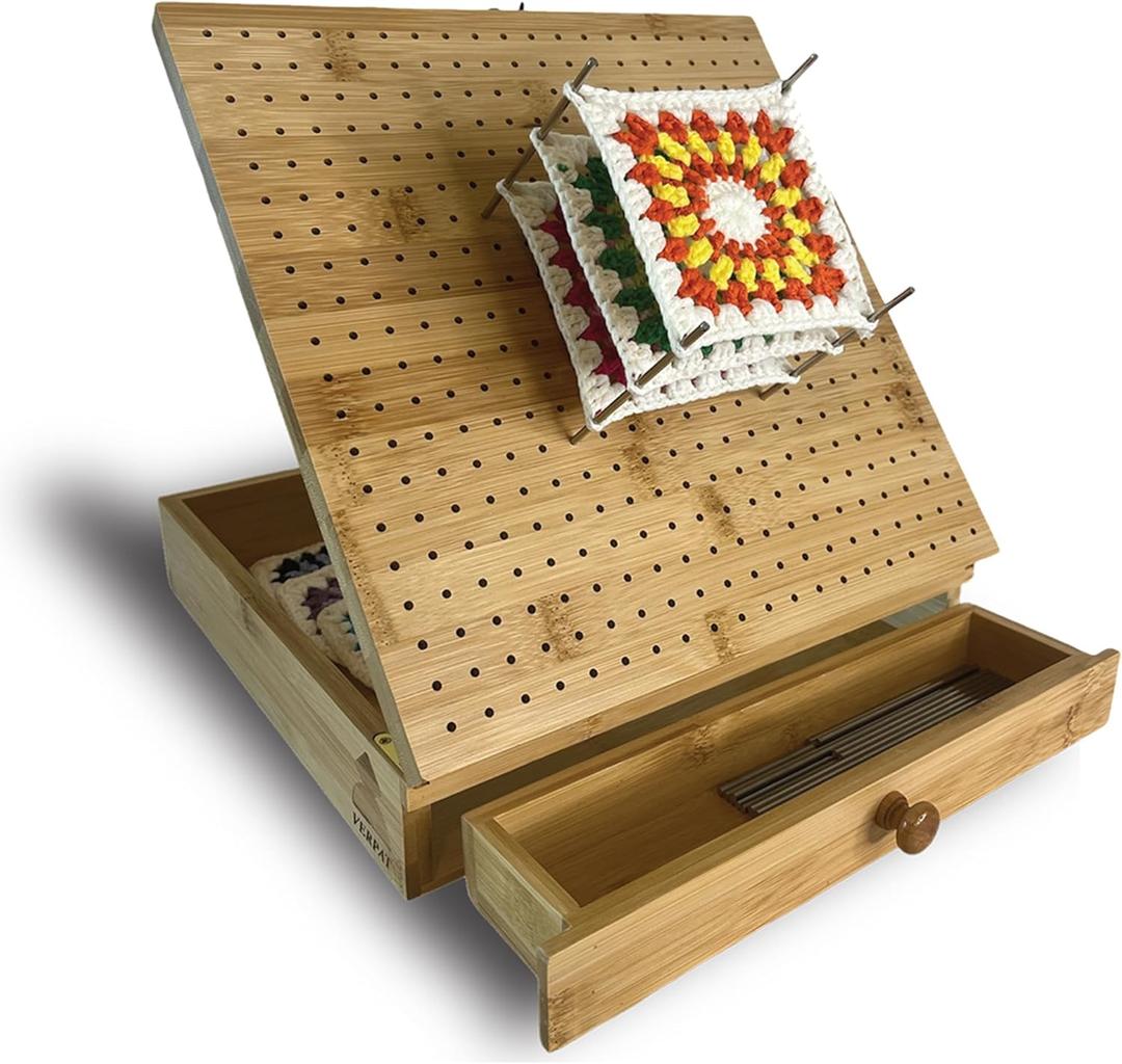 Crochet Blocking Boards+Multifunctional Container+Pins for Granny Square Blocking Boards+Compact Measurements of 11"x11"x3"