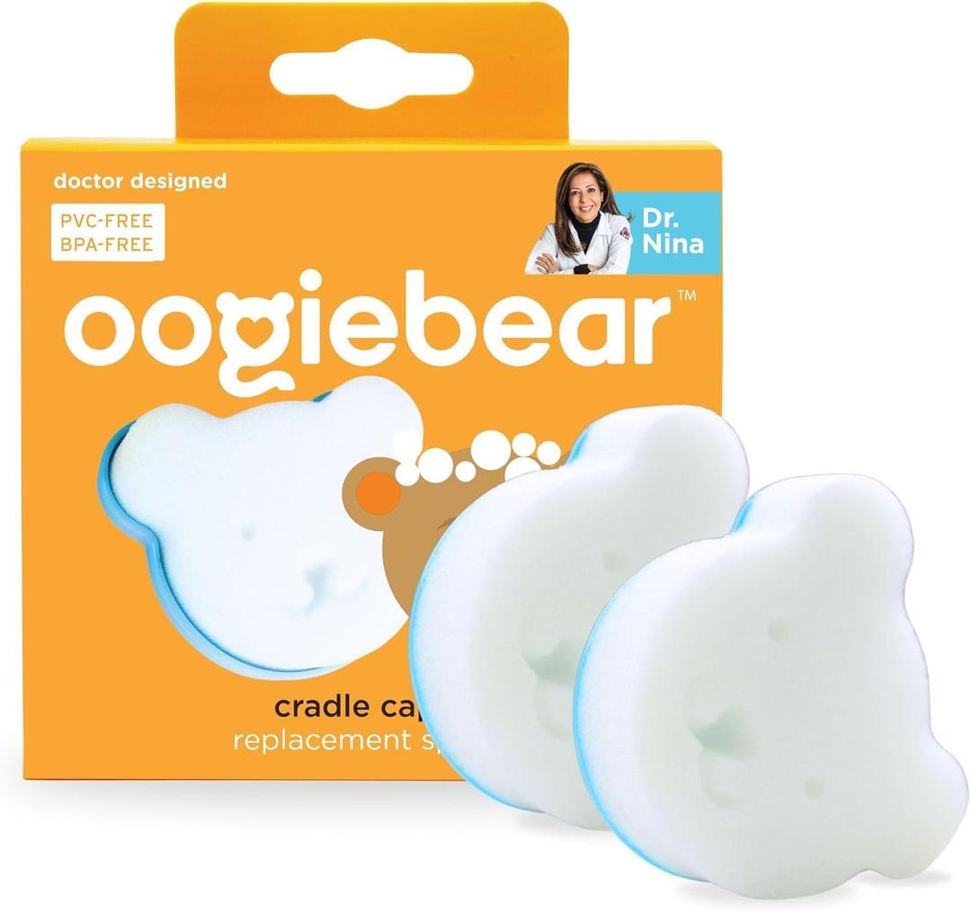oogiebear Cradle Cap Sponge Replacement Set - Gentle & Effective Baby Scalp Care, Soft Sponge Refills for Cradle Cap Brush, 0+ Months, 2-Pack